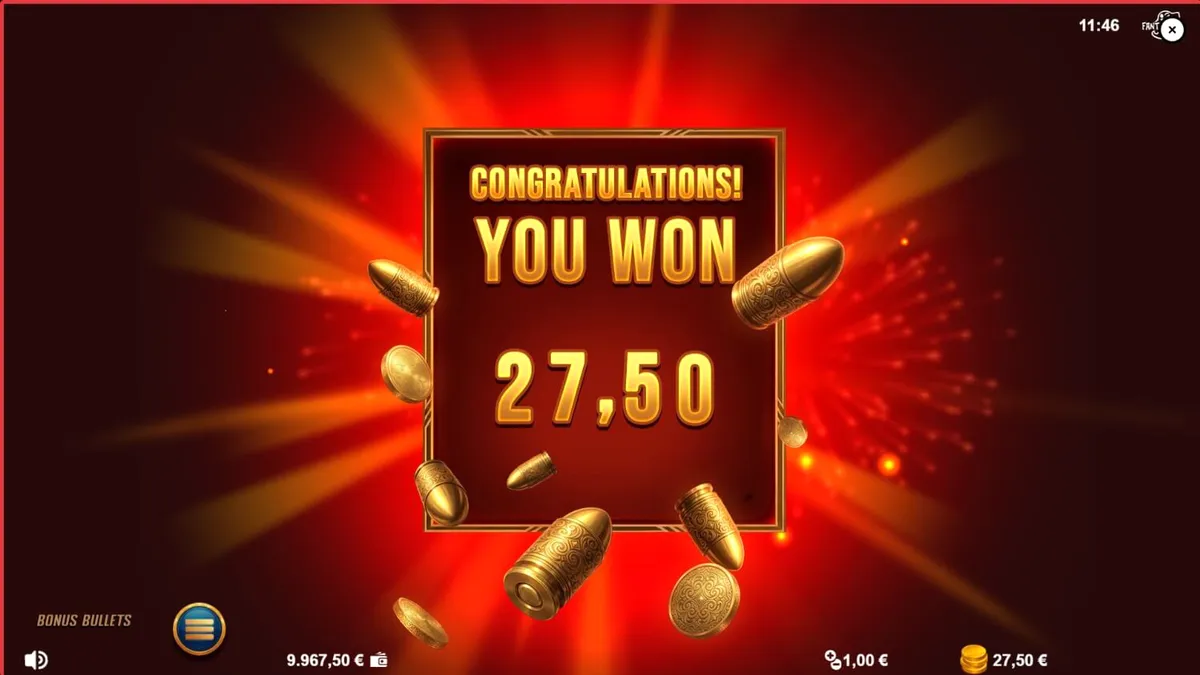 Tampilan visual slot Bonus Bullets dengan tema noir dan kemewahan